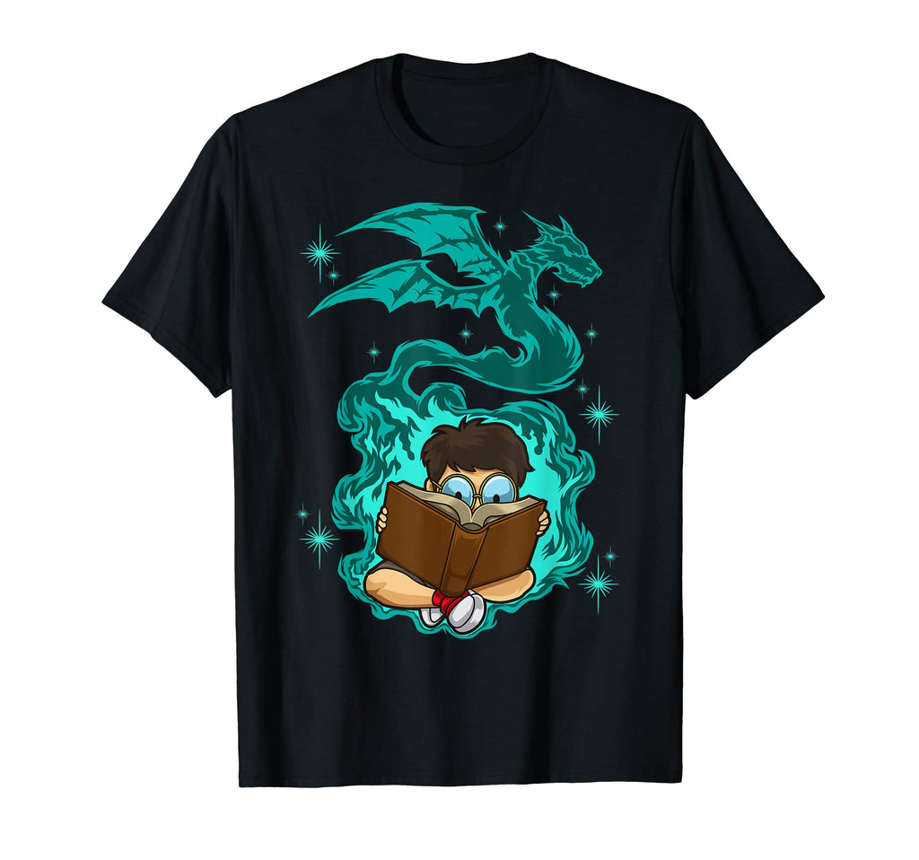 Book Reader Illustration Dragon T-Shirt - Minimalist Print Men Women - T-Shirt, Sweatshirt, Hoodie