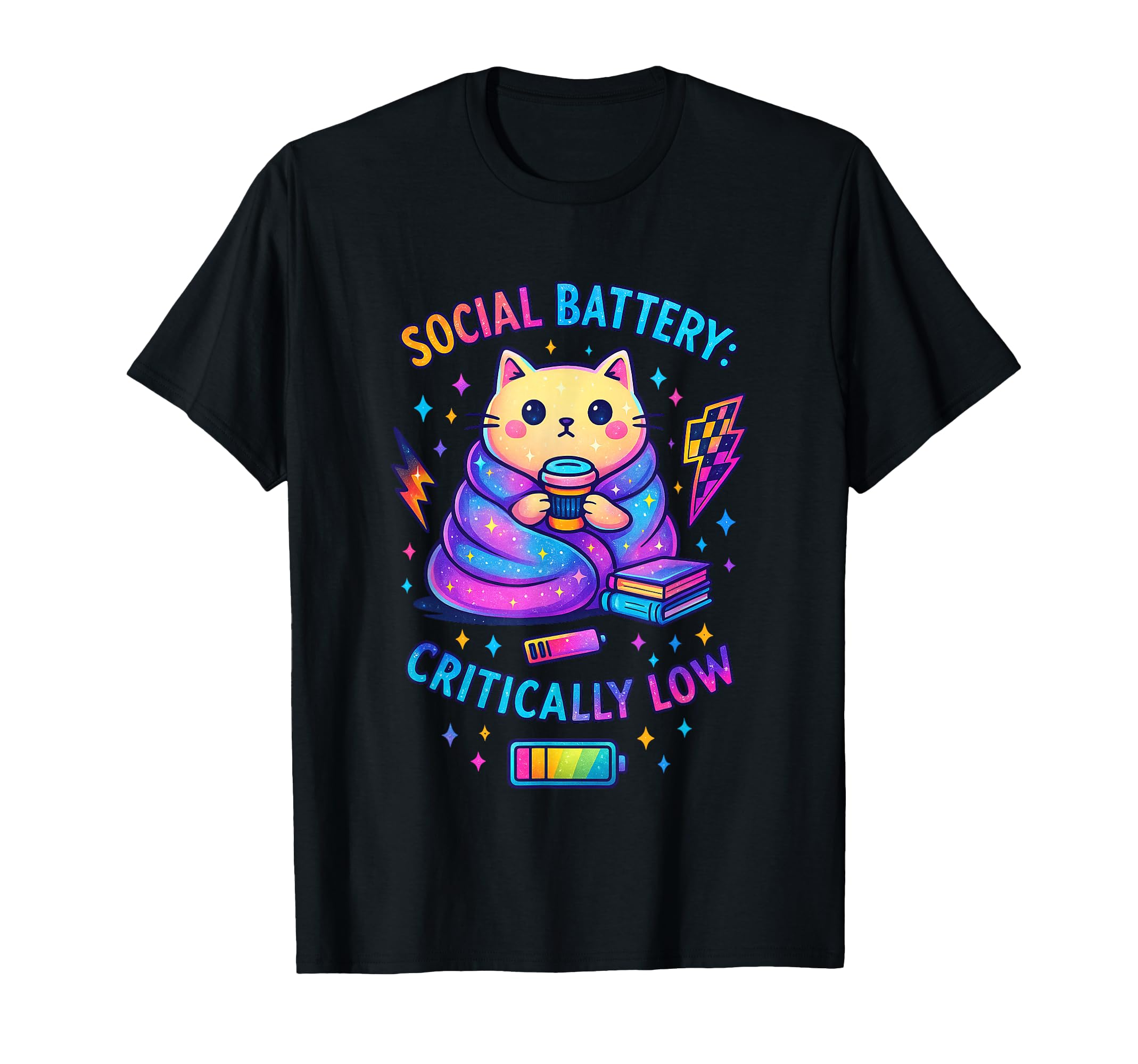 Social Battery Critically Low Cat Art T-Shirt - Custom Art Print for Adults - T-Shirt, Sweatshirt, Hoodie