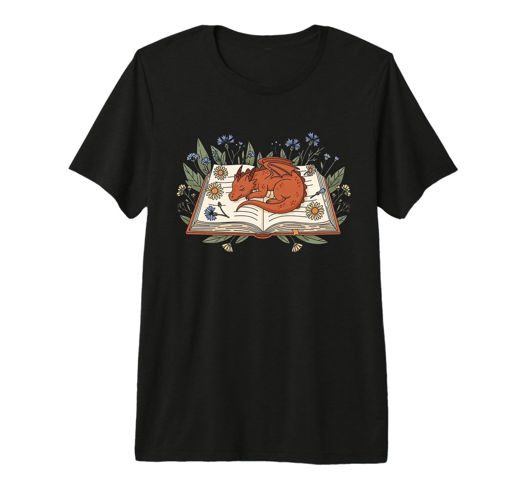 Sleeping Dragon Open Book Flowers Tri T-Shirt - Fun Novelty Design Unisex - T-Shirt, Sweatshirt, Hoodie