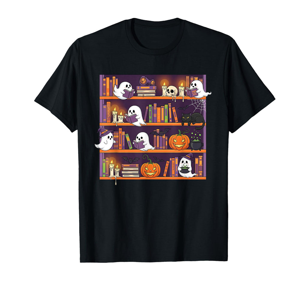 Halloween Book Shelf Ghosts T-Shirt - Custom Art Print Men Women - T-Shirt, Sweatshirt, Hoodie