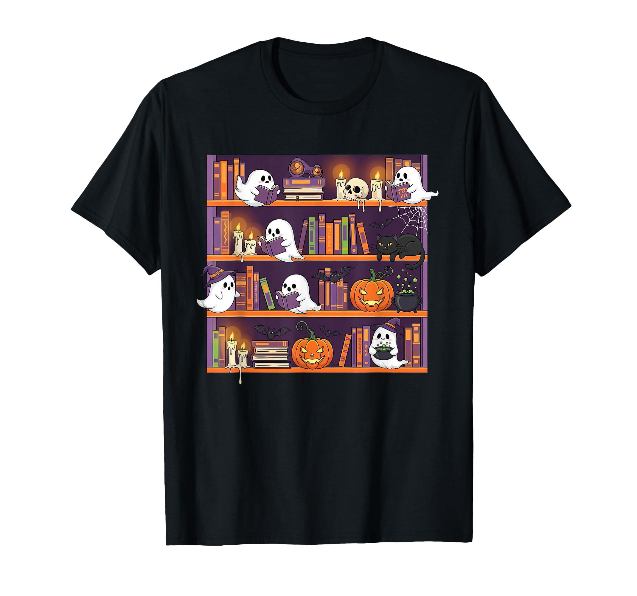 Halloween Book Shelf Ghosts T-Shirt - Custom Art Print Men Women - T-Shirt, Sweatshirt, Hoodie