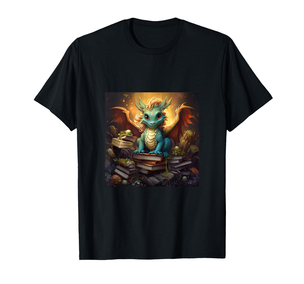 Book Nerd Dragon Reading Library T-Shirt - Novelty Apparel Unisex - T-Shirt, Sweatshirt, Hoodie