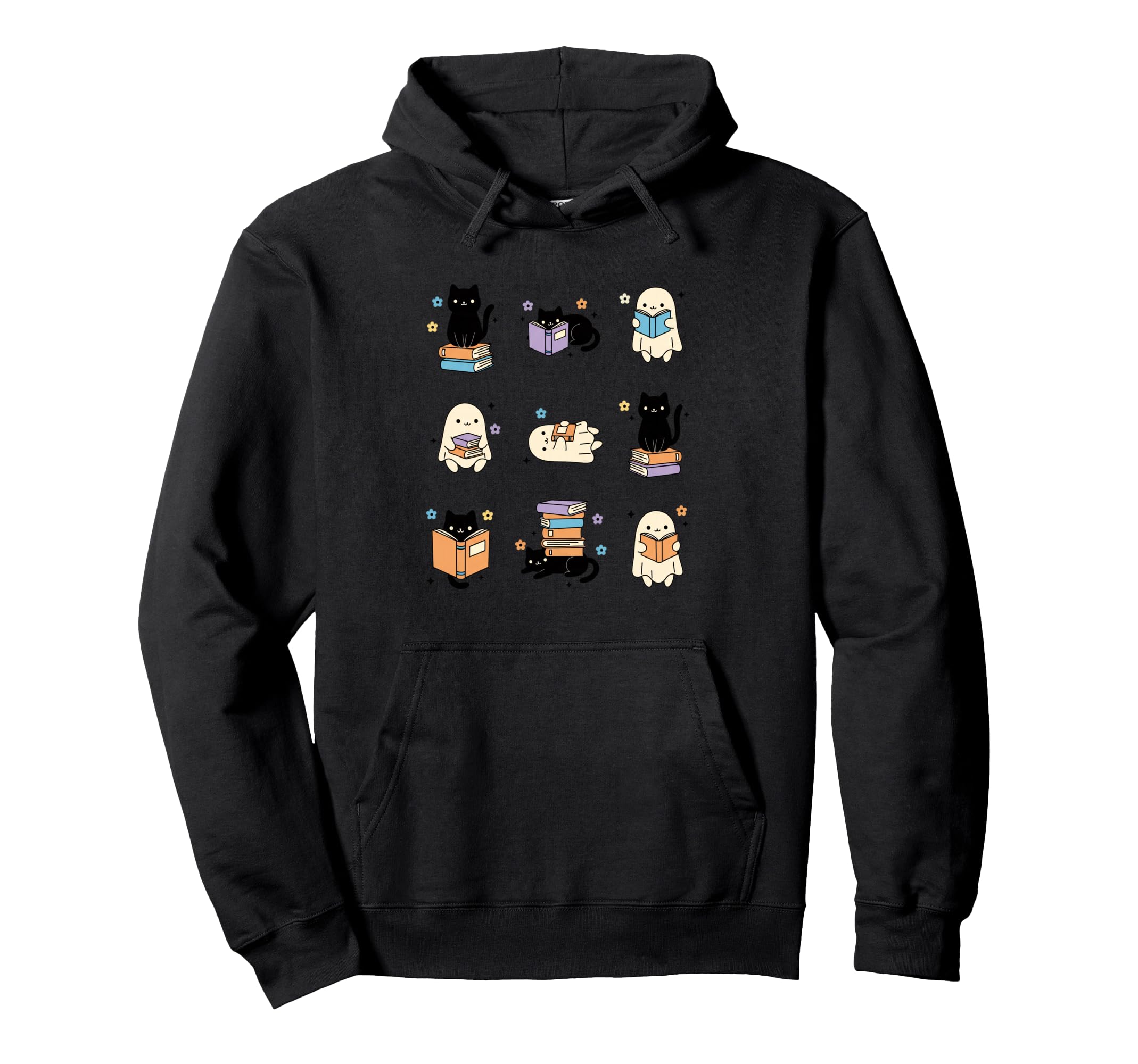 Halloween Reading Cats Ghosts Book Hoodie - Custom Art Print Men Women - T-Shirt, Sweatshirt, Hoodie