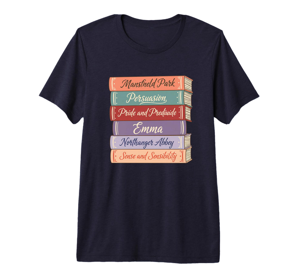 Jane Austen Book Stack Mansfield Park T-Shirt - Fun Novelty Design Unisex - T-Shirt, Sweatshirt, Hoodie