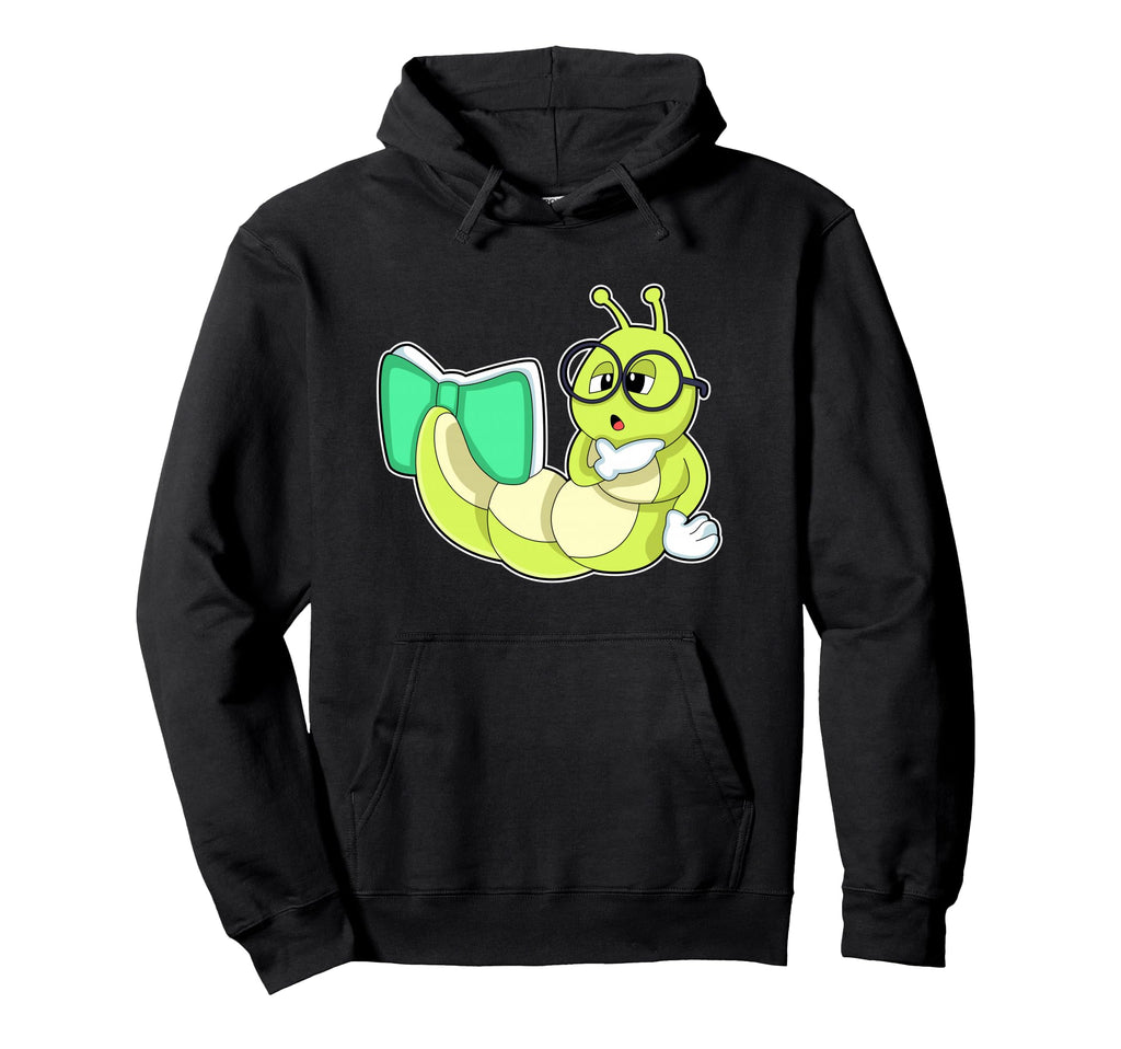 Caterpillar Nerd Book Glasses Hoodie - Unique Graphic Unisex - T-Shirt, Sweatshirt, Hoodie