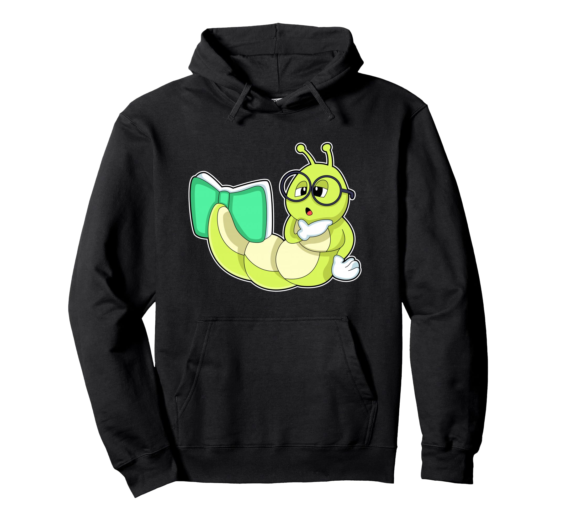 Caterpillar Nerd Book Glasses Hoodie - Unique Graphic Unisex - T-Shirt, Sweatshirt, Hoodie