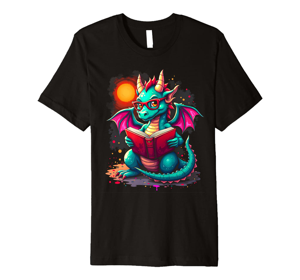 Kawaii Dragon Reads Book Reading T-Shirt - Aesthetic Graphic for Adults - T-Shirt, Sweatshirt, Hoodie