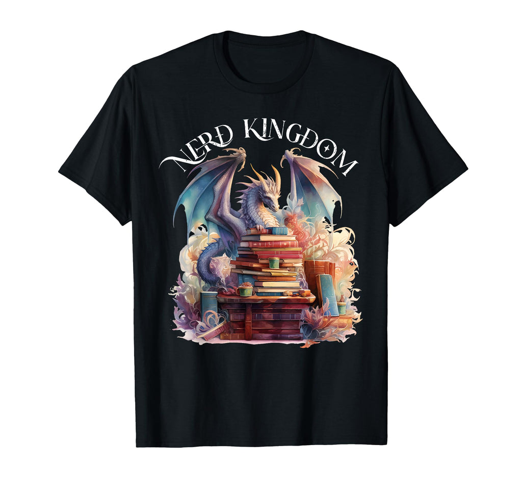 Nerd Kingdom Dragon Books T-Shirt - Casual Everyday Wear Men Women - T-Shirt, Sweatshirt, Hoodie