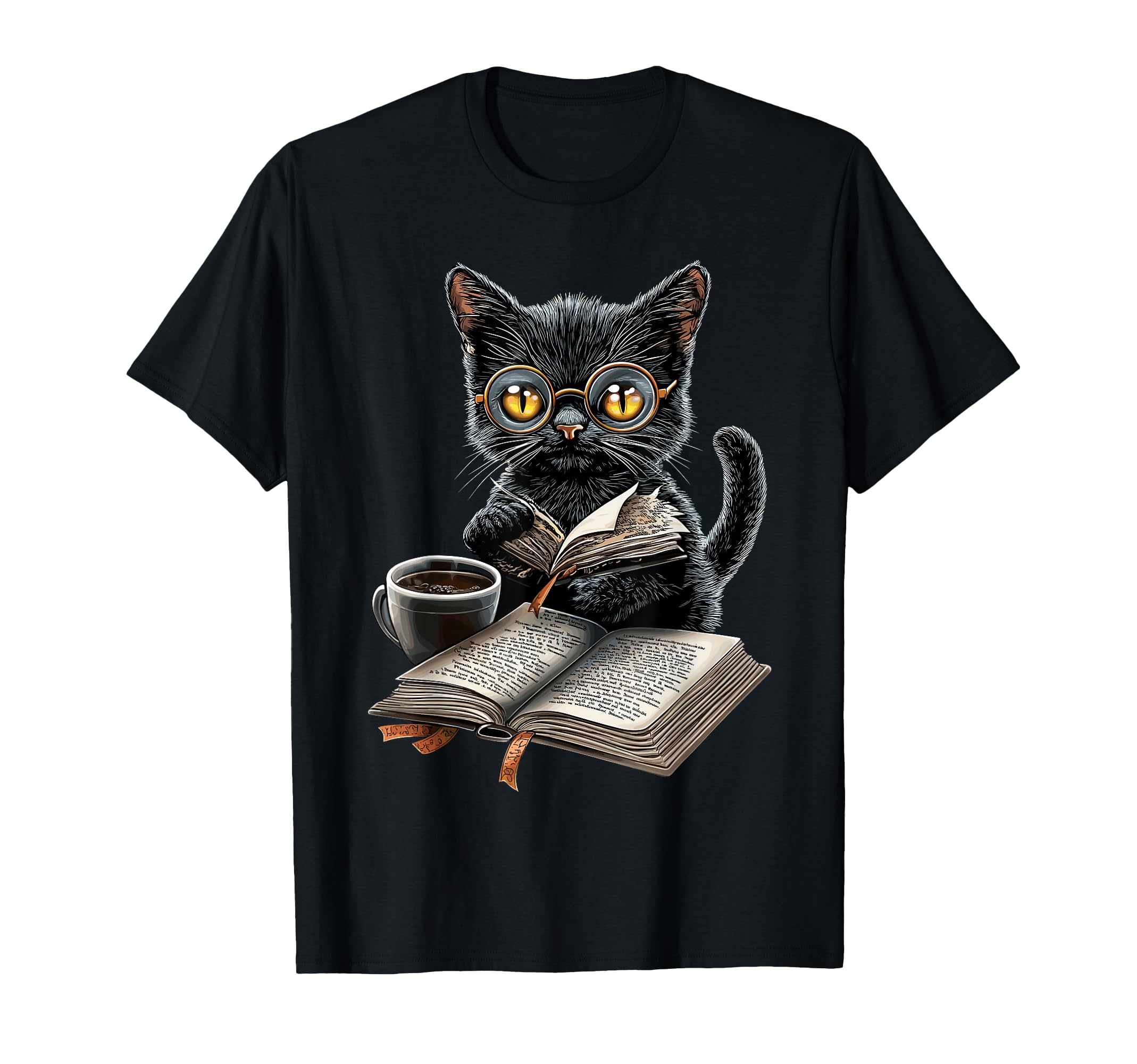 Cat Books And Coffee Book Lover T-Shirt - Graphic Print Unisex - T-Shirt, Sweatshirt, Hoodie