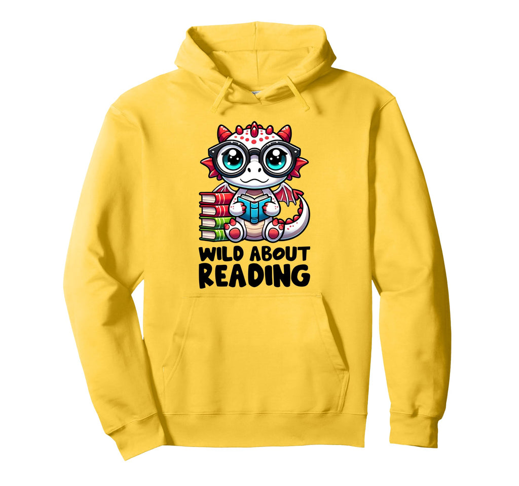 Wild About Reading Book Lover Dragon Hoodie - Casual Everyday Wear Unisex - T-Shirt, Sweatshirt, Hoodie