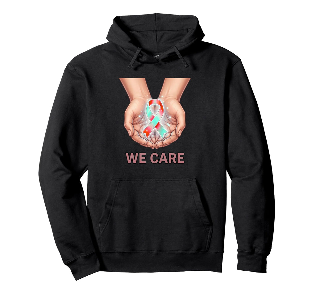 We Care Hands Ribbon Support Awareness Hoodie - Minimalist Print Men Women - T-Shirt, Sweatshirt, Hoodie