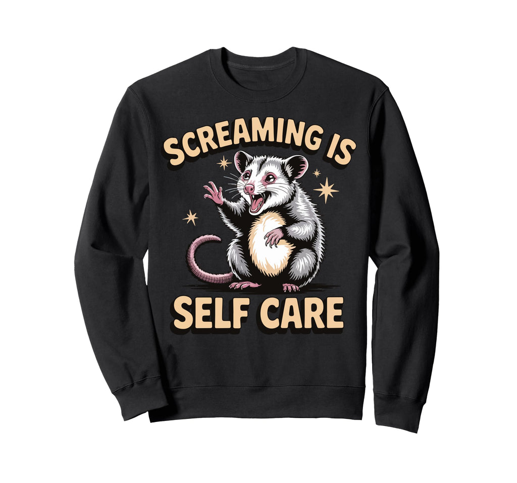 Opossum Therapeutic Screaming Stress Hoodie - Unique Graphic Men Women - T-Shirt, Sweatshirt, Hoodie