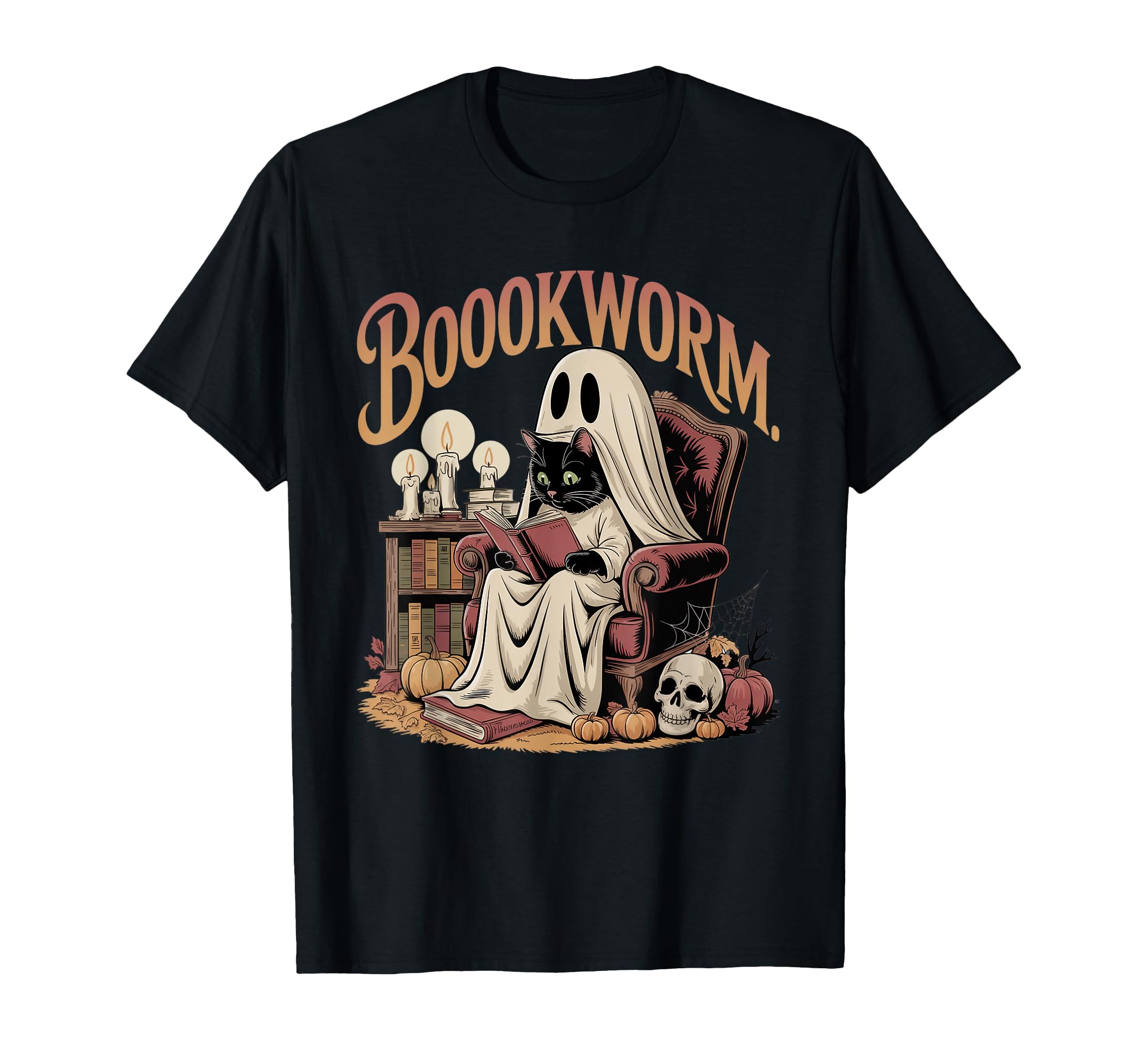 Ghost Cat Reading Books Librarian T-Shirt - Fun Novelty Design Unisex - T-Shirt, Sweatshirt, Hoodie