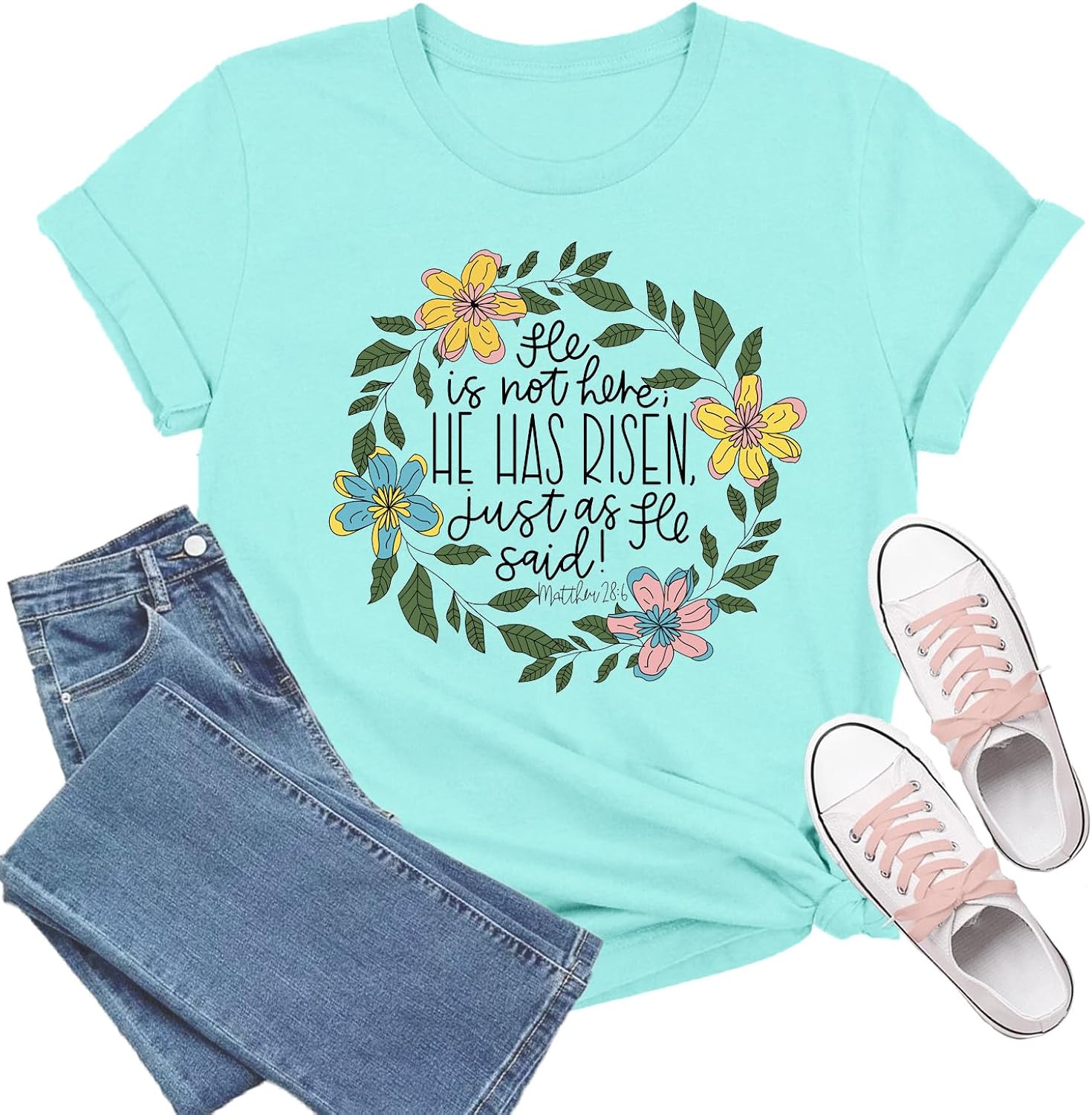 Easter Shirts for Women Christian Easter T-Shirt Floral Wreath Tee Tops Unisex T-shirt, Sweatshirt, Hoodie, Long Sleeve Tee - T-Shirt, Sweatshirt, Hoodie