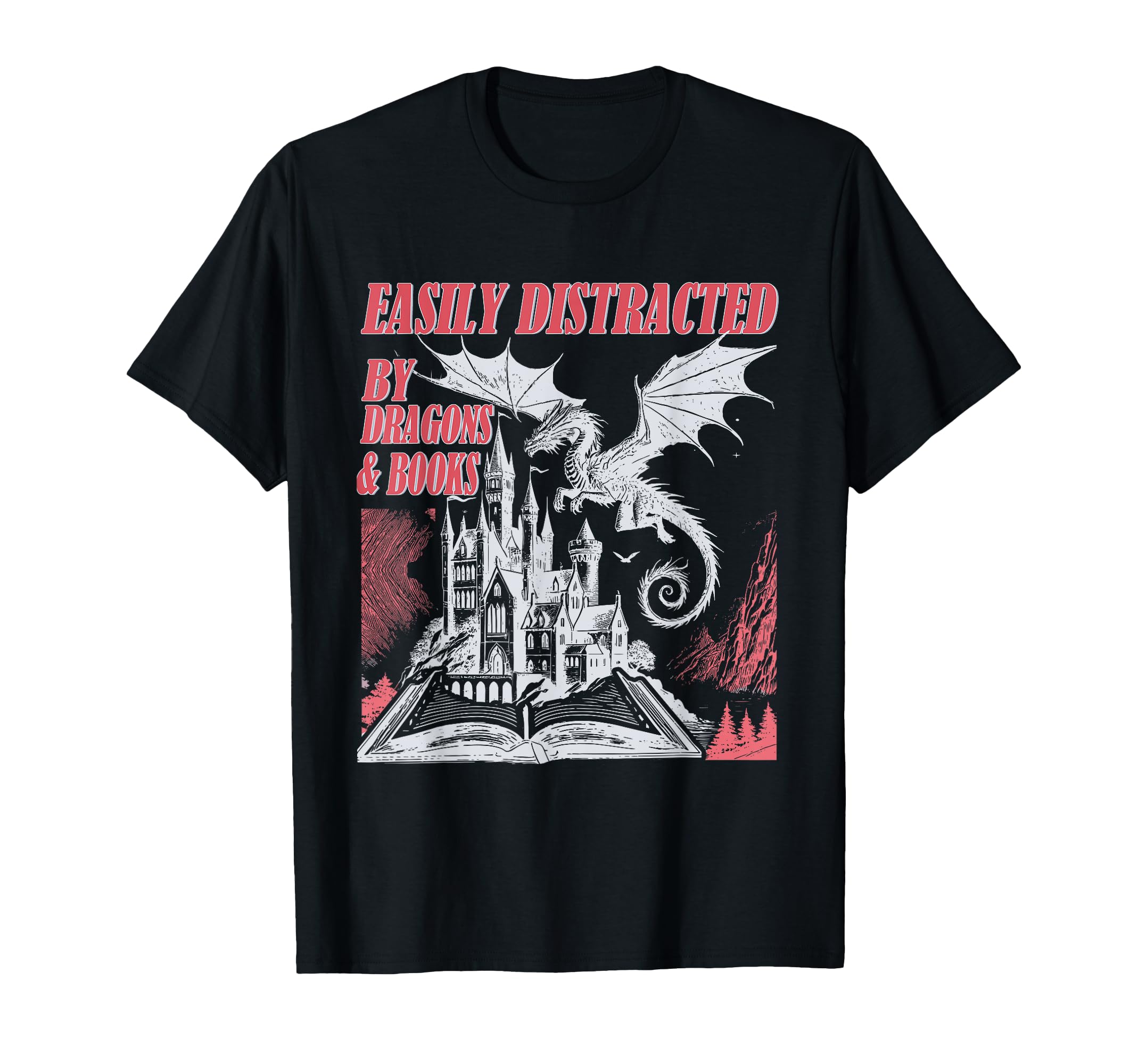 Easily Distracted Dragon And Books T-Shirt - Streetwear Style for Adults - T-Shirt, Sweatshirt, Hoodie