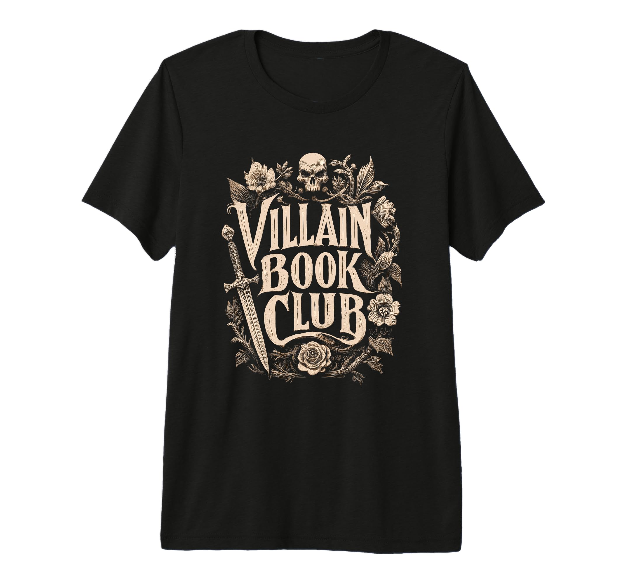 Villain Book Club Roses Skull T-Shirt - Casual Everyday Wear Men Women - T-Shirt, Sweatshirt, Hoodie