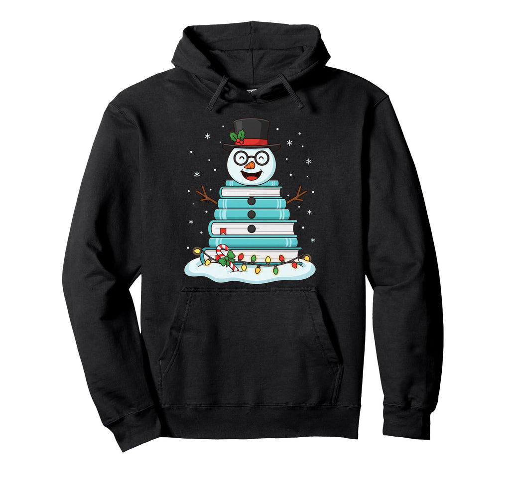 Book Snowman Stack Reading Holiday Hoodie - Minimalist Print Men Women - T-Shirt, Sweatshirt, Hoodie