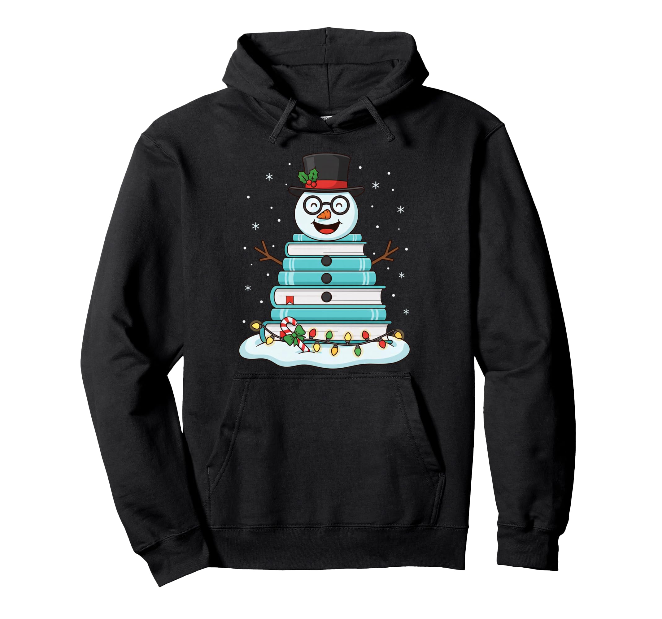 Book Snowman Stack Reading Holiday Hoodie - Minimalist Print Men Women - T-Shirt, Sweatshirt, Hoodie