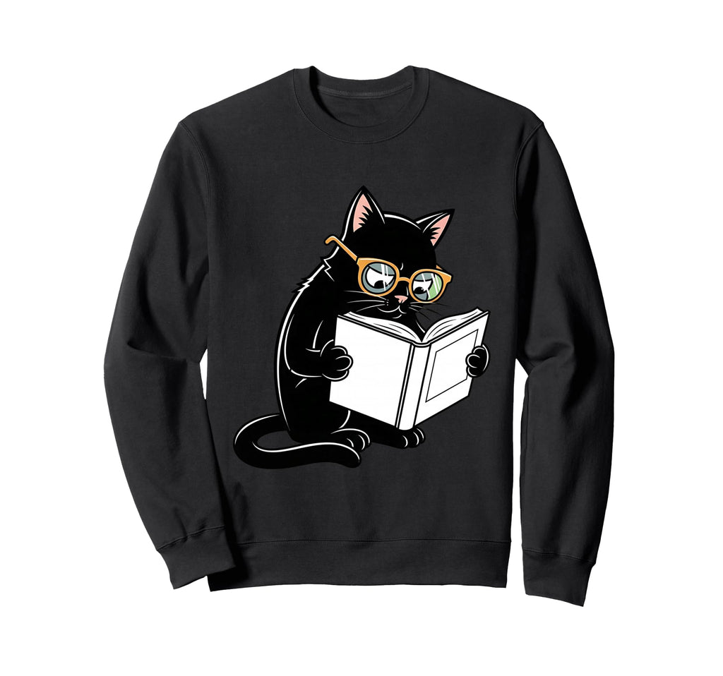 Cat Reading Book Nerd Kitty Bookworm Sweatshirt - Custom Art Print Unisex - T-Shirt, Sweatshirt, Hoodie