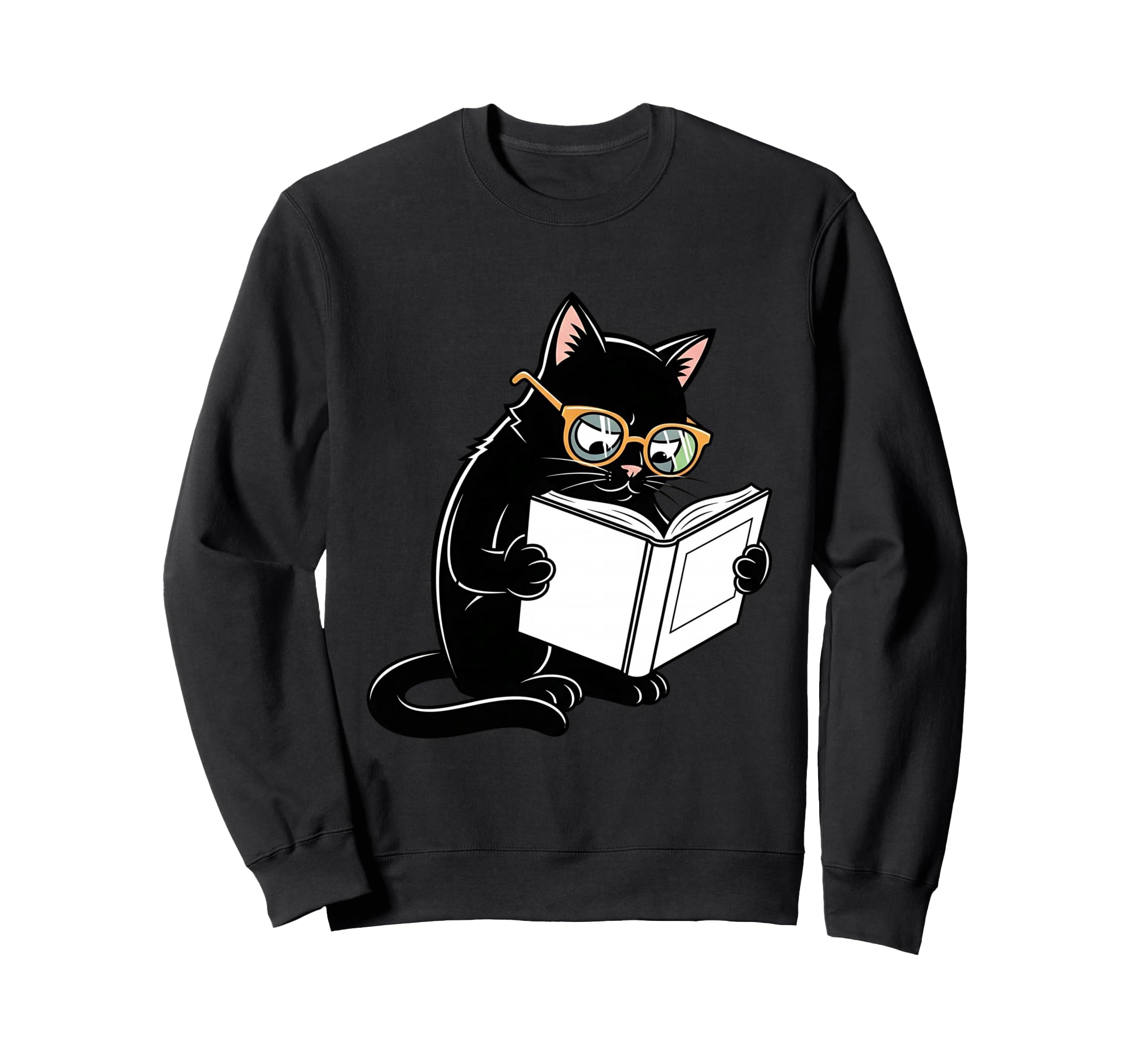 Cat Reading Book Nerd Kitty Bookworm Sweatshirt - Custom Art Print Unisex - T-Shirt, Sweatshirt, Hoodie