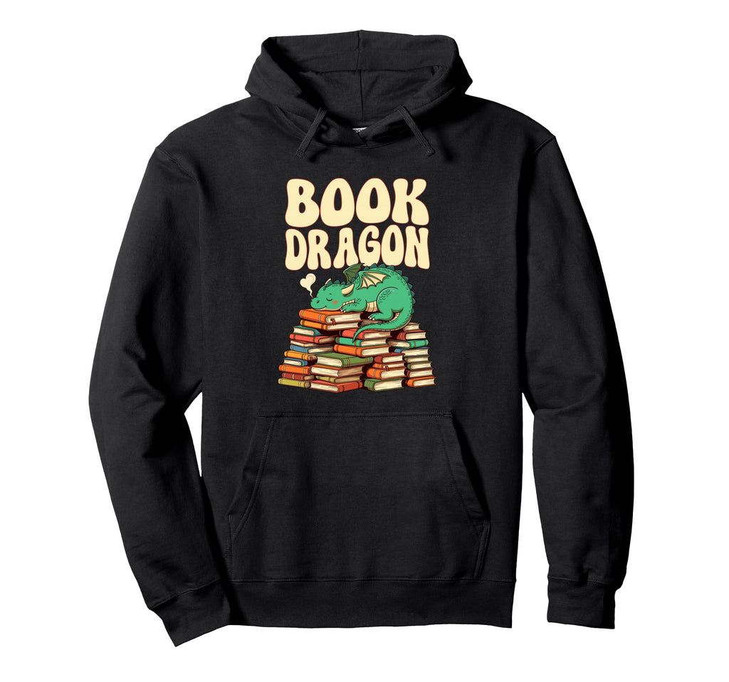 Book Dragon Sleeping Books Fantasy Hoodie - Trendy Graphic Men Women - T-Shirt, Sweatshirt, Hoodie