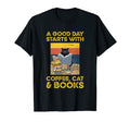 Good Day Starts Coffee Cat And Books T-Shirt - Minimalist Print Men Women - T-Shirt, Sweatshirt, Hoodie