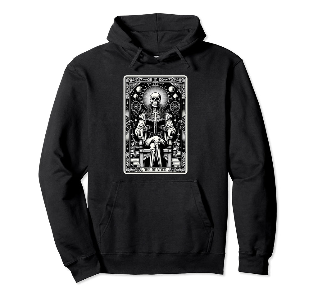Reader Tarot Card Skeleton Reading Book Hoodie - Unique Graphic for Adults - T-Shirt, Sweatshirt, Hoodie