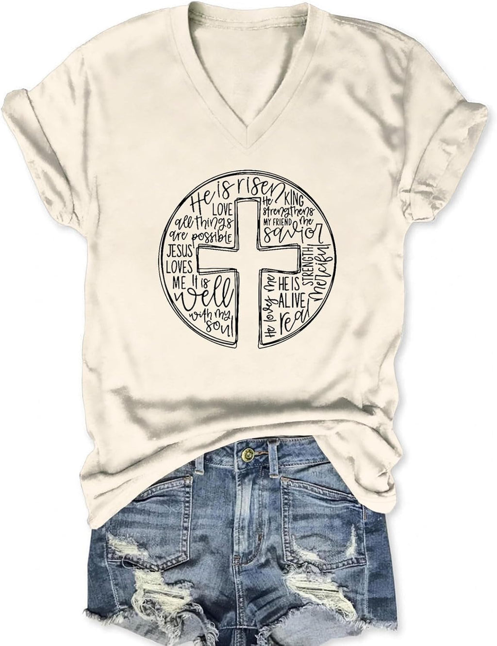 Women's Christian Shirts Jesus Faith Cross Graphic V-Neck T Shirt Easter Religious Sayings Inspirational Tee Tops - T-Shirt, Sweatshirt, Hoodie