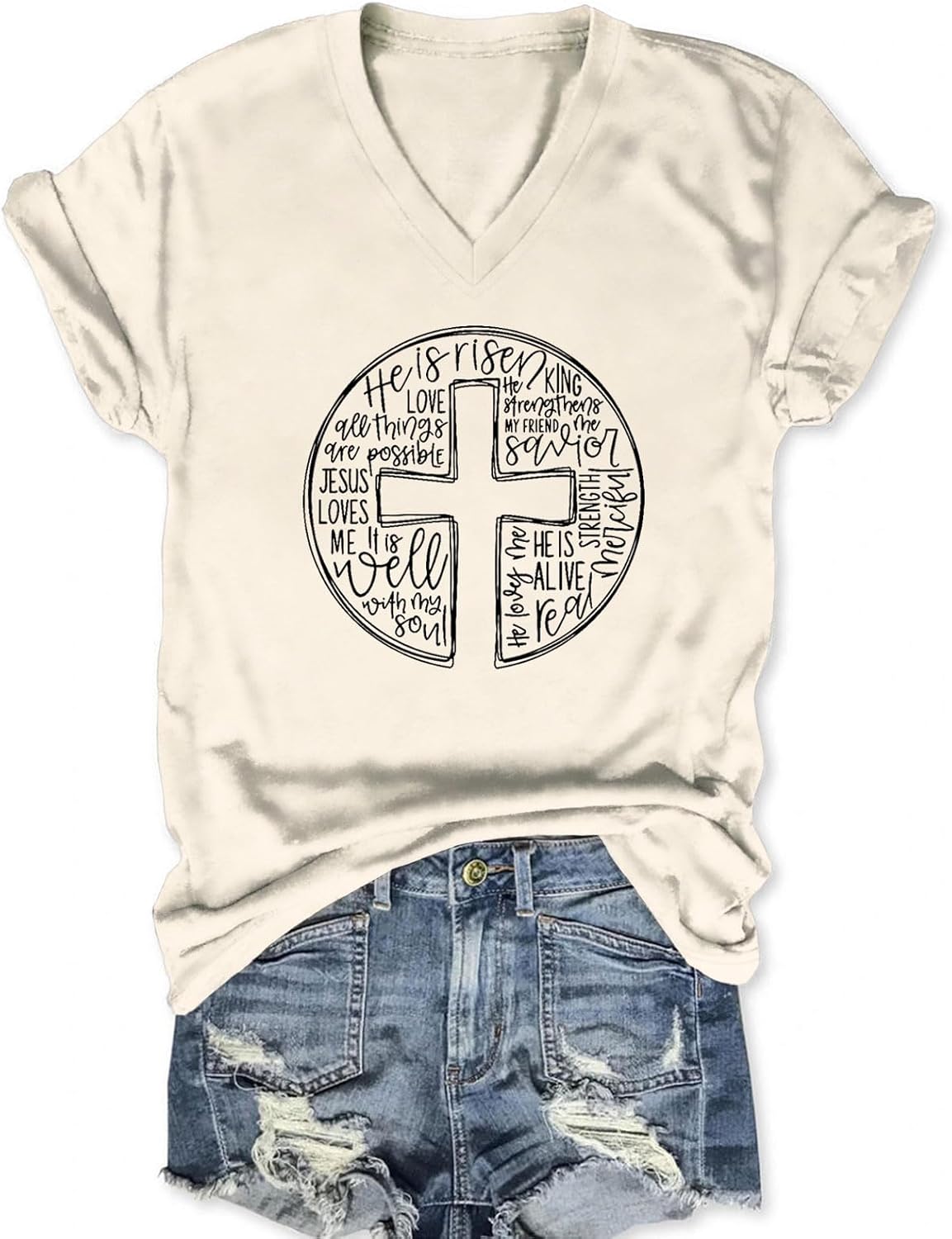 Women's Christian Shirts Jesus Faith Cross Graphic V-Neck T Shirt Easter Religious Sayings Inspirational Tee Tops - T-Shirt, Sweatshirt, Hoodie