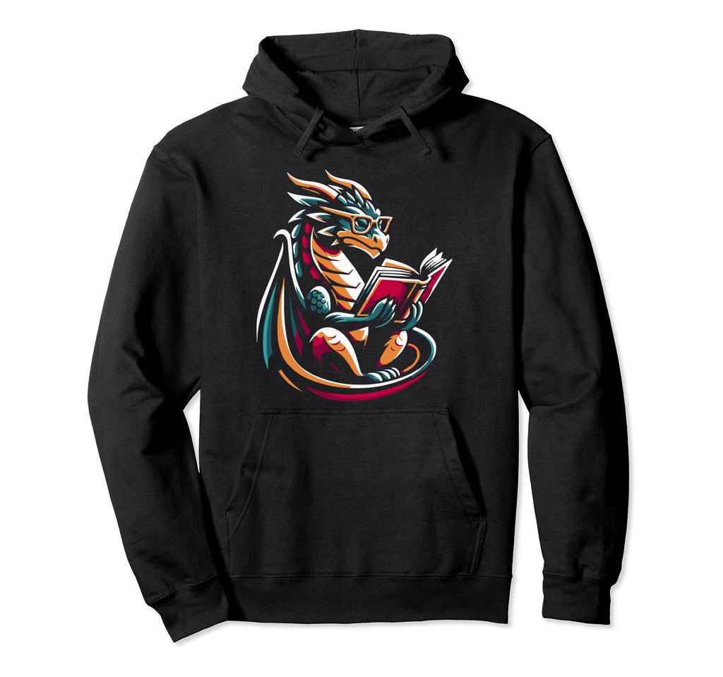 Dragon Reading Book Dragon Enthusiast Hoodie - Aesthetic Graphic Unisex - T-Shirt, Sweatshirt, Hoodie
