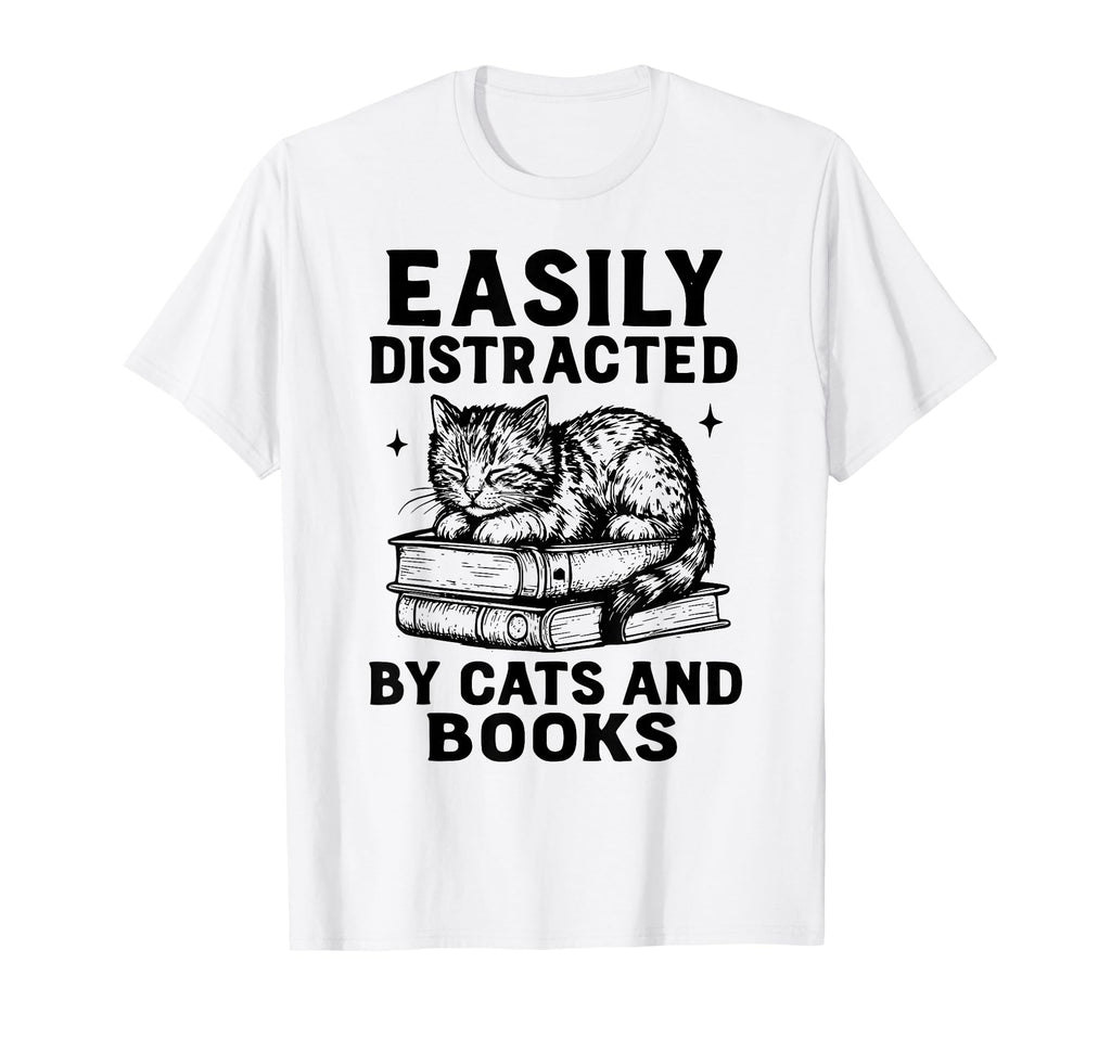 Easily Distracted Cats And Books T-Shirt - Custom Art Print for Adults - T-Shirt, Sweatshirt, Hoodie