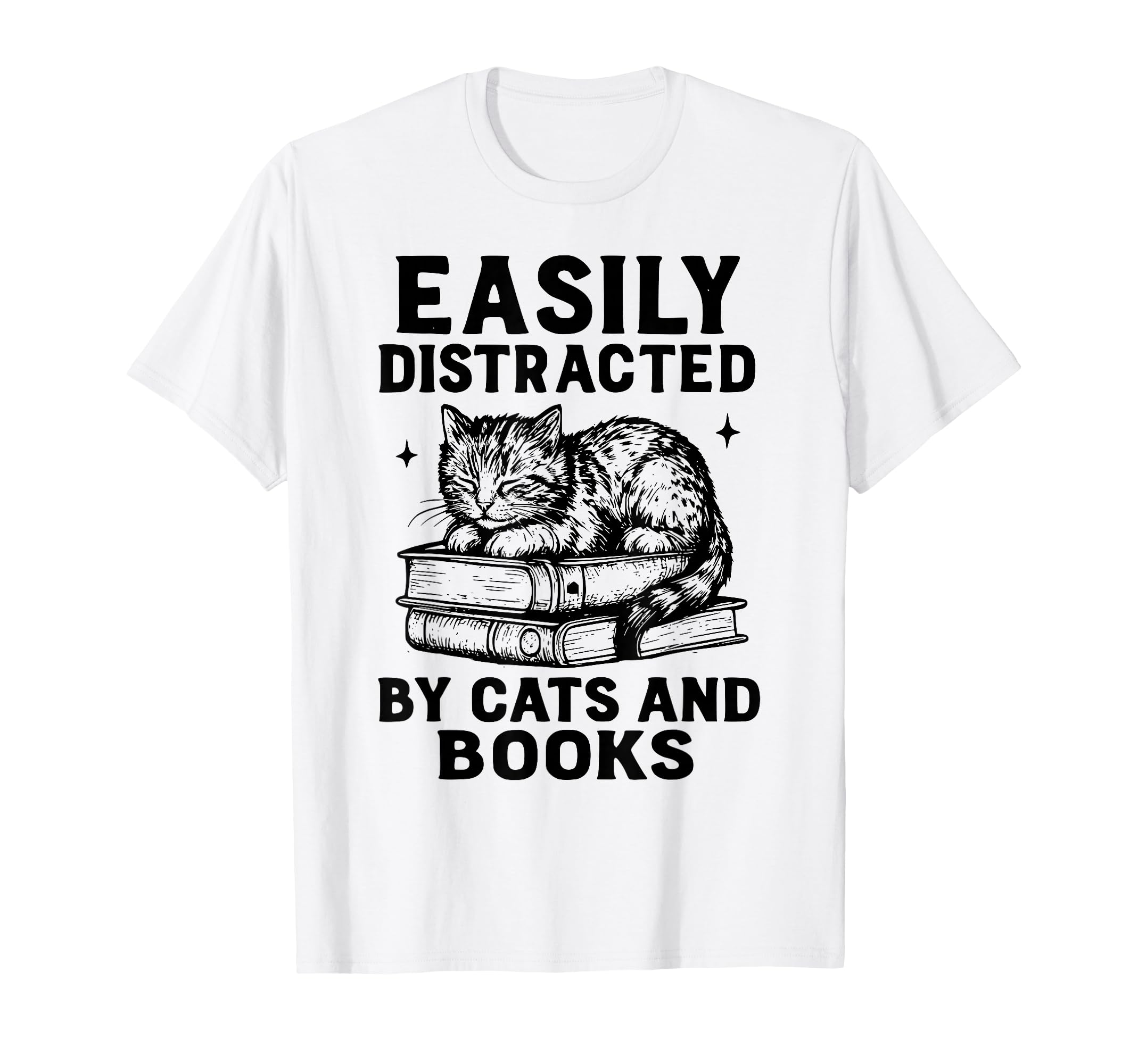 Easily Distracted Cats And Books T-Shirt - Custom Art Print for Adults - T-Shirt, Sweatshirt, Hoodie