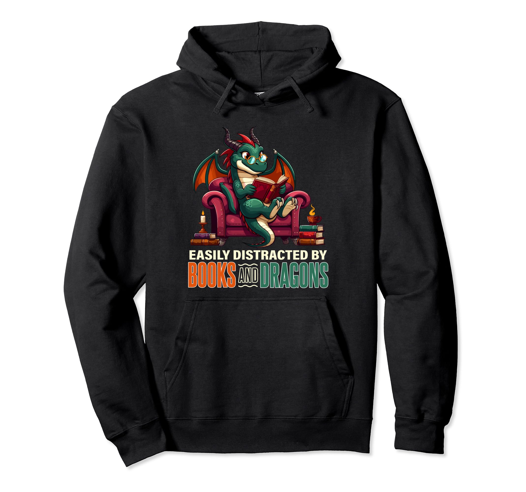Easily Distracted Books Dragons Funny Hoodie - Unique Graphic Men Women - T-Shirt, Sweatshirt, Hoodie