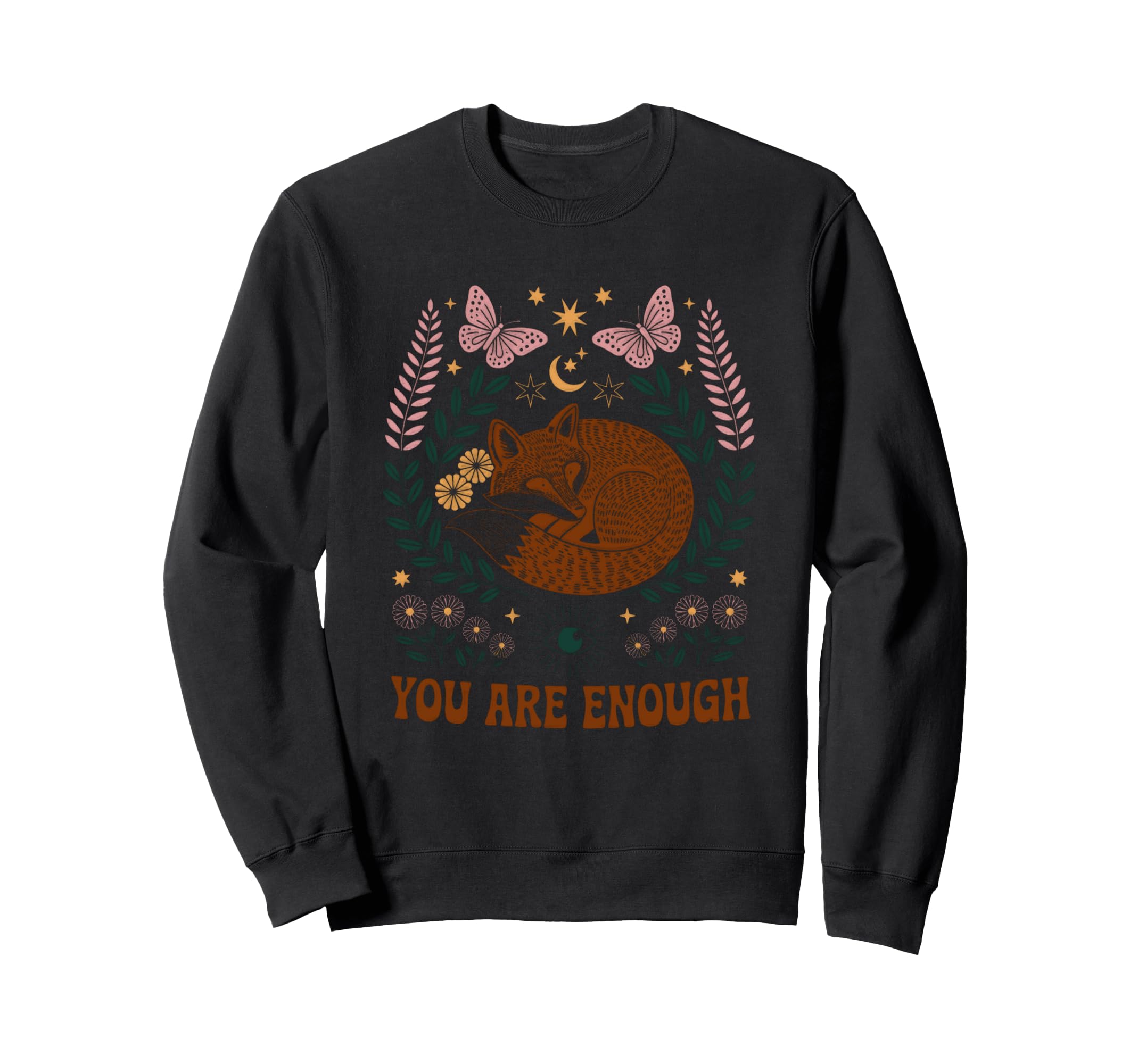 You Are Enough Fox Floral Moon Sweatshirt - Aesthetic Graphic Men Women - T-Shirt, Sweatshirt, Hoodie