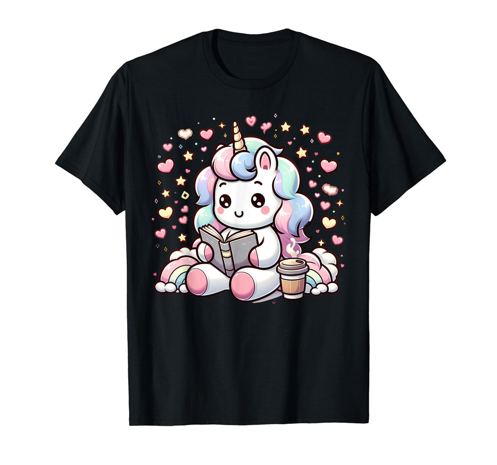 Funny Anime Kawaii Rainbow Unicorn Reading T-Shirt - Trendy Graphic Unisex - T-Shirt, Sweatshirt, Hoodie