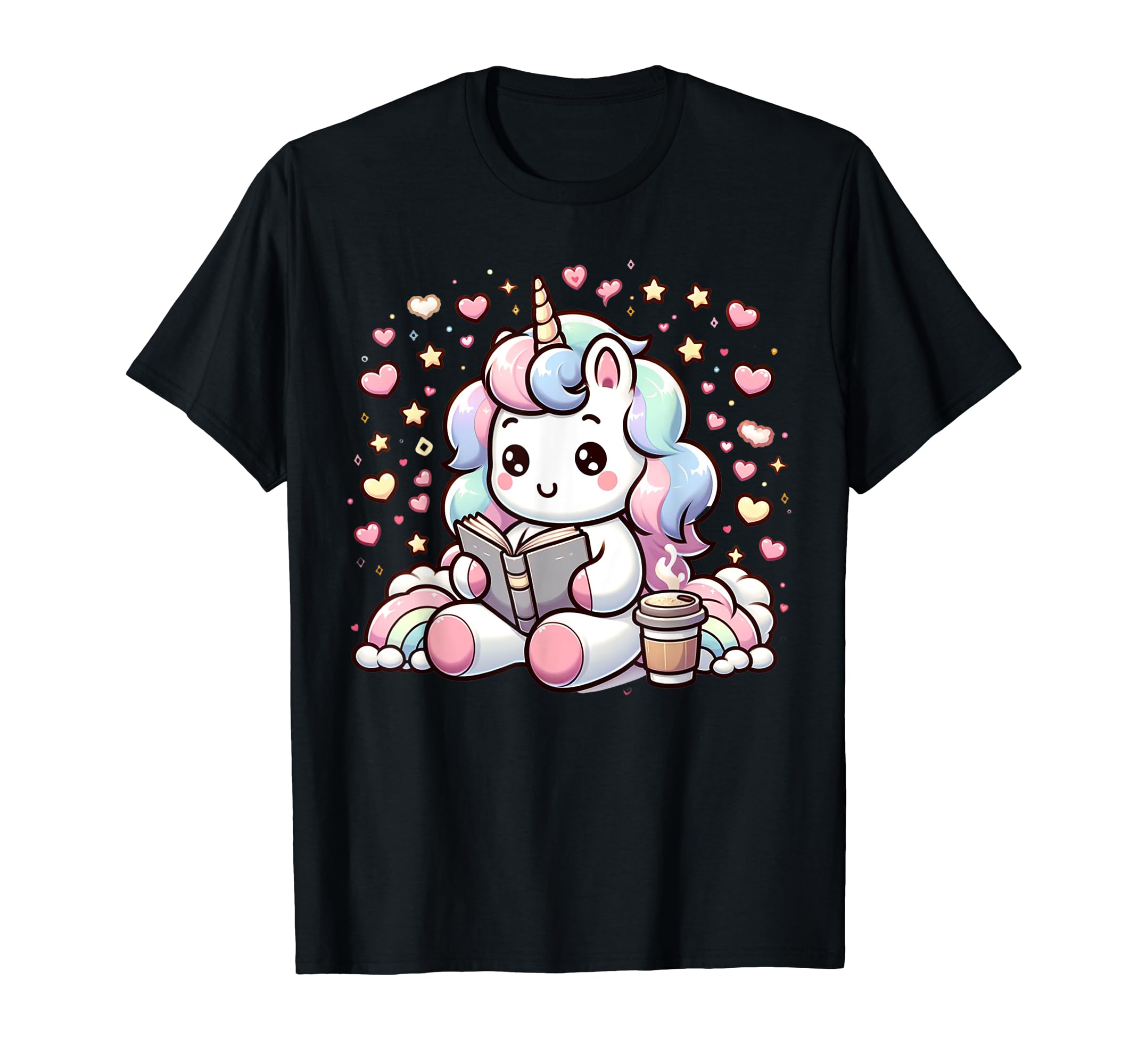 Funny Anime Kawaii Rainbow Unicorn Reading T-Shirt - Trendy Graphic Unisex - T-Shirt, Sweatshirt, Hoodie