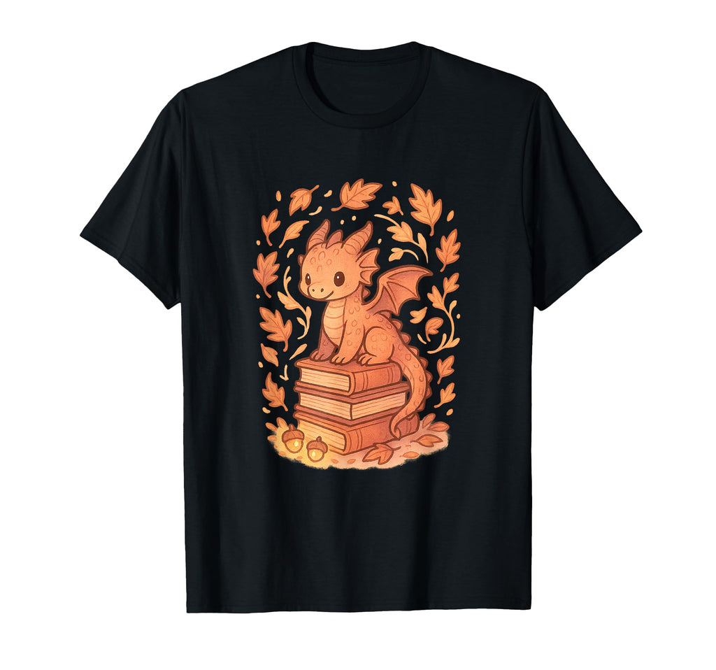 Autumn Dragon Sitting Books T-Shirt - Casual Everyday Wear for Adults - T-Shirt, Sweatshirt, Hoodie