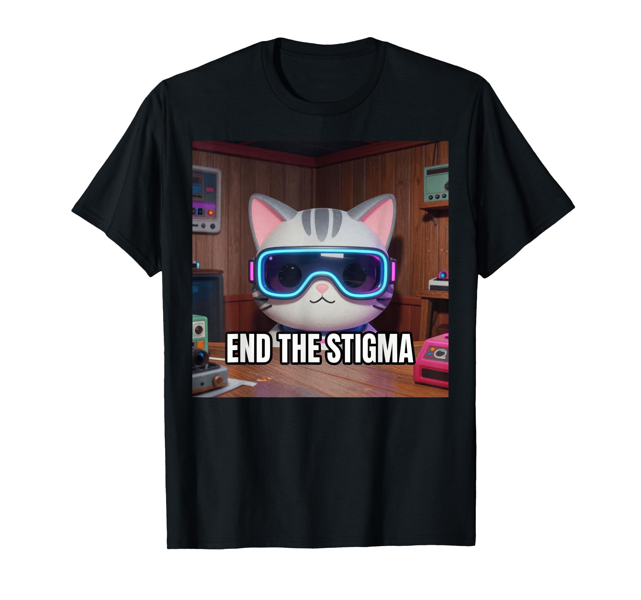 End Stigma Kawaii Cyberpunk Cat T-Shirt - Novelty Apparel for Adults - T-Shirt, Sweatshirt, Hoodie