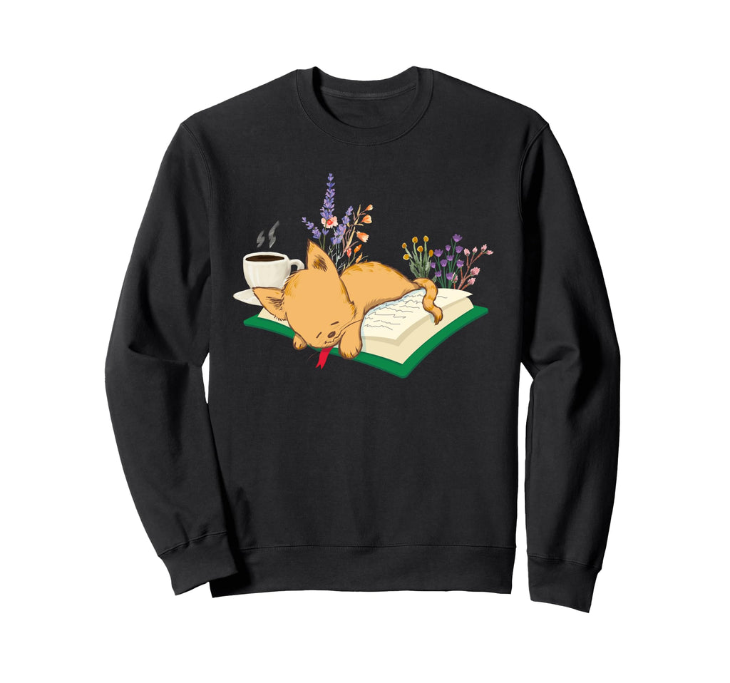 Cozy Reading Cat Coffee Book Lover T Sweatshirt - Graphic Print Men Women - T-Shirt, Sweatshirt, Hoodie