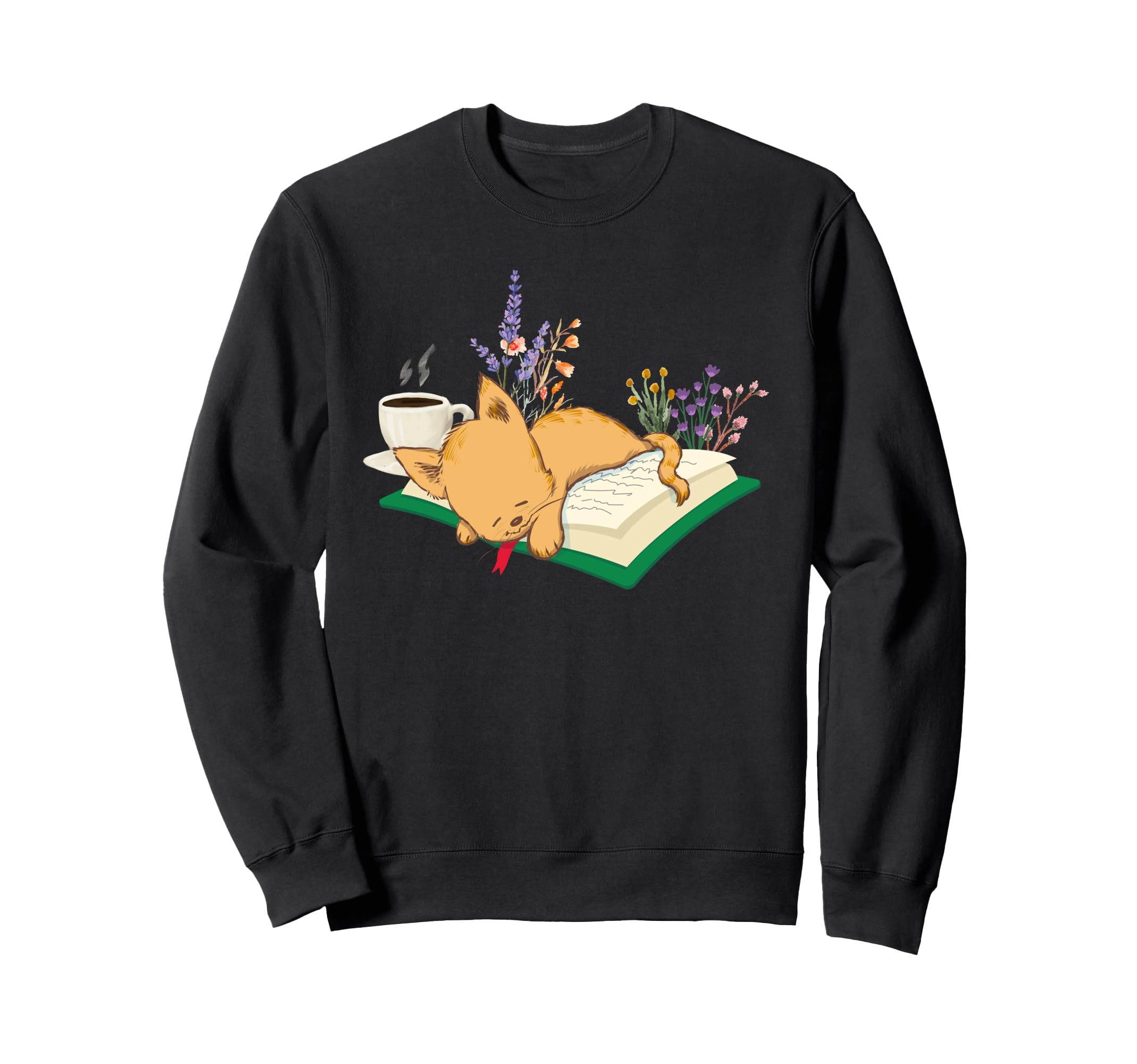Cozy Reading Cat Coffee Book Lover T Sweatshirt - Graphic Print Men Women - T-Shirt, Sweatshirt, Hoodie