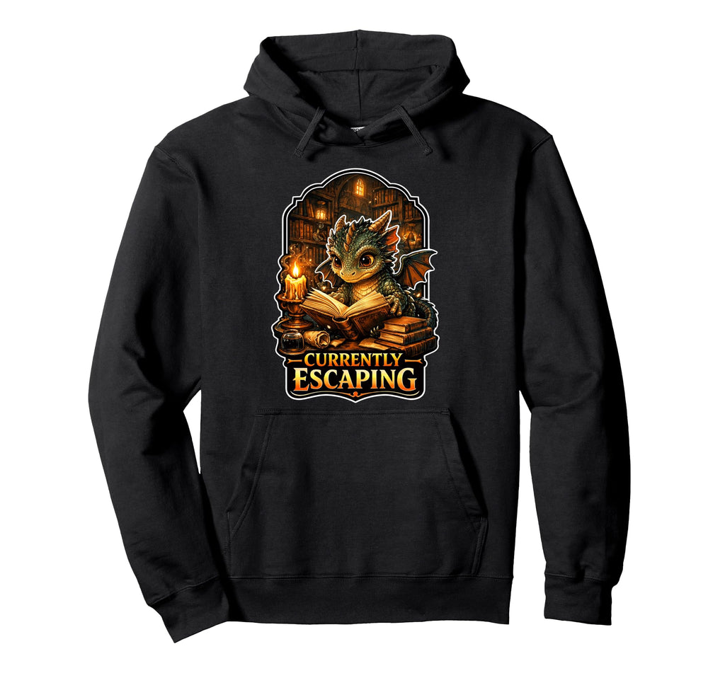 Cozy Dragon Reader Fantasy Core Hoodie - Minimalist Print Men Women - T-Shirt, Sweatshirt, Hoodie