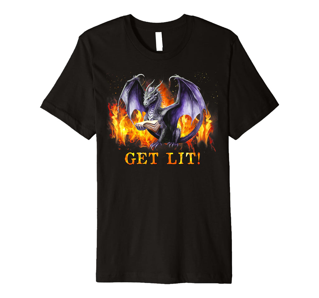 Dragon Get Lit Book Lovers Reading T-Shirt - Aesthetic Graphic for Adults - T-Shirt, Sweatshirt, Hoodie