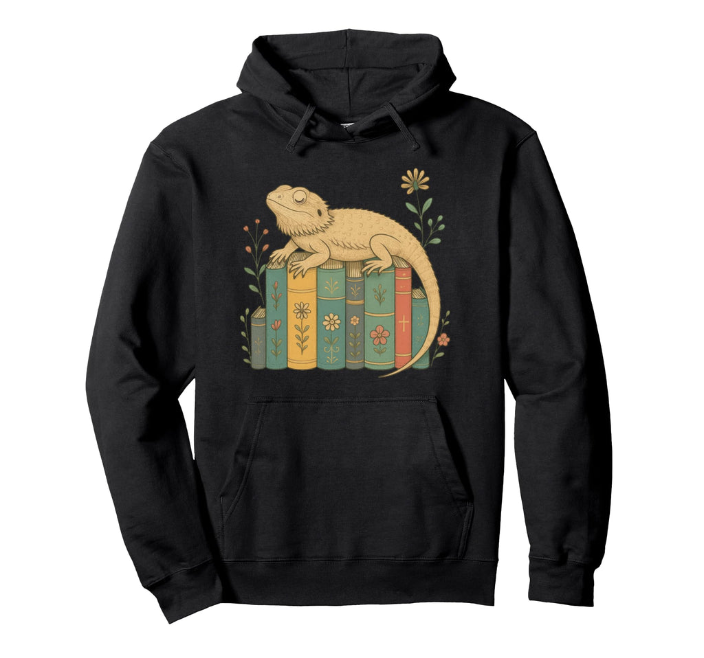 Floral Bearded Dragon Sleeping Books Hoodie - Trendy Graphic Men Women - T-Shirt, Sweatshirt, Hoodie