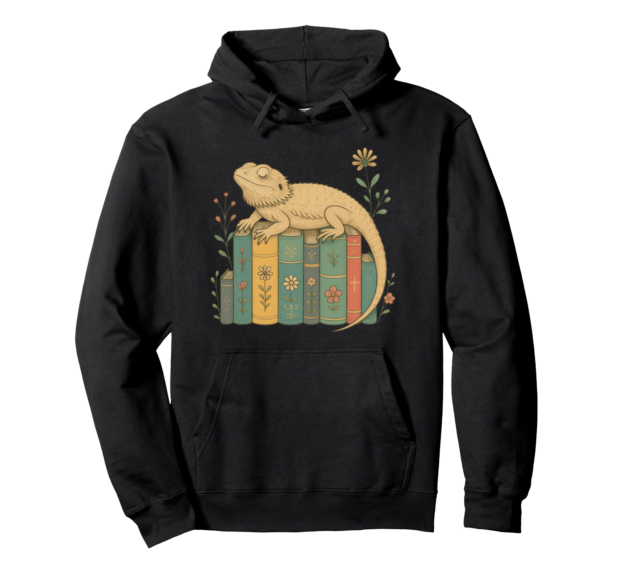 Floral Bearded Dragon Sleeping Books Hoodie - Trendy Graphic Men Women - T-Shirt, Sweatshirt, Hoodie