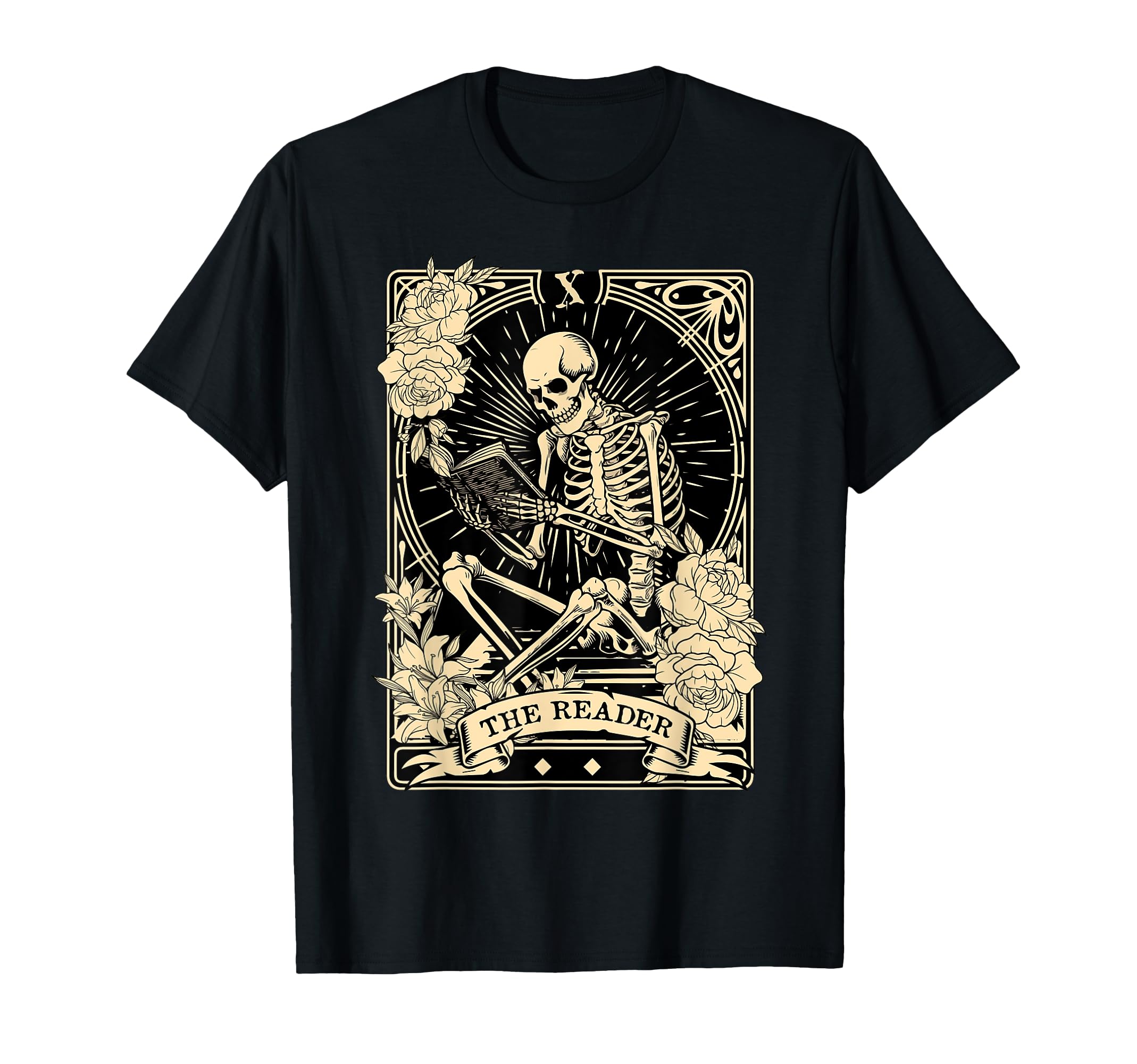 Reader Tarot Card Skeleton Book Reading T-Shirt - Custom Art Print Unisex - T-Shirt, Sweatshirt, Hoodie