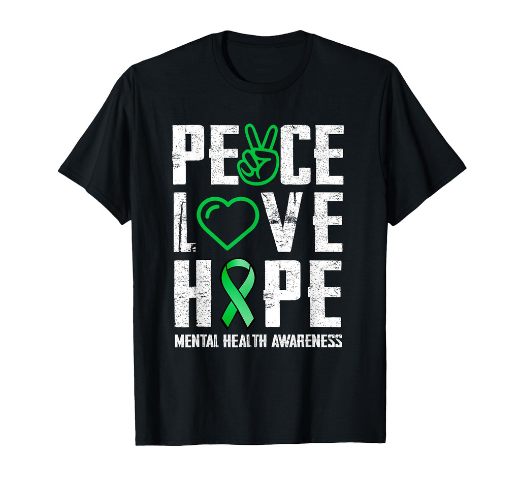 Peace Love Hope Green Ribbon Funny T-Shirt - Unique Graphic for Adults - T-Shirt, Sweatshirt, Hoodie