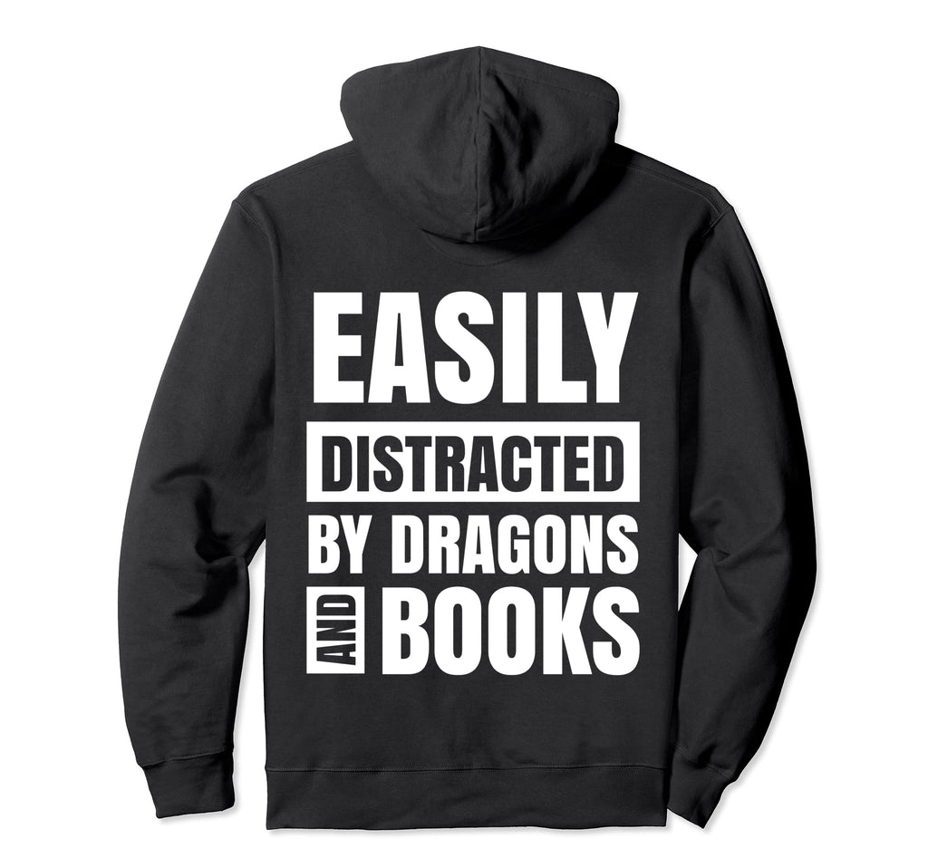 Easily Distracted Dragons And Books Hoodie - Aesthetic Graphic Men Women - T-Shirt, Sweatshirt, Hoodie