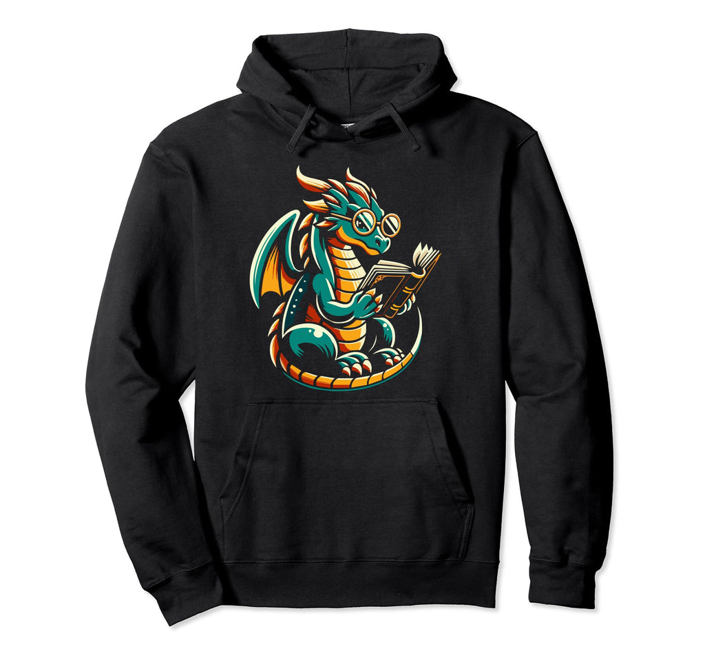 Dragon Reading Book Dragon Enthusiast Hoodie - Custom Art Print Men Women - T-Shirt, Sweatshirt, Hoodie