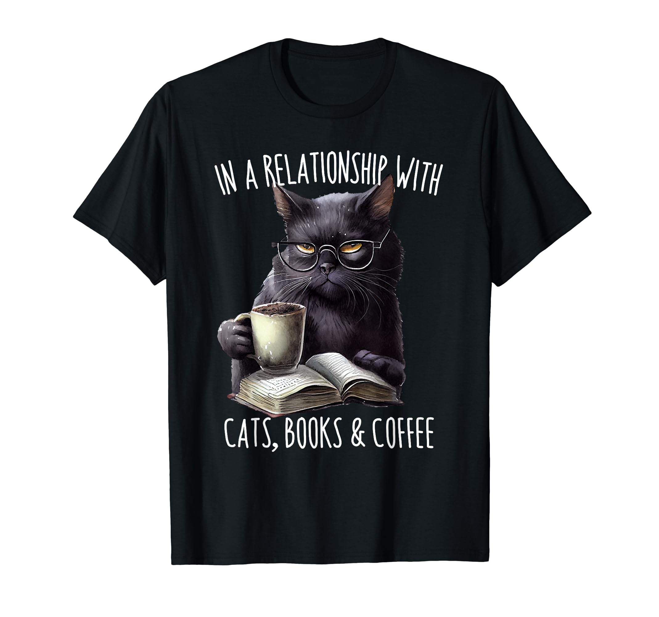 Funny Cat Coffee And Books Reading T-Shirt - Trendy Graphic Men Women - T-Shirt, Sweatshirt, Hoodie