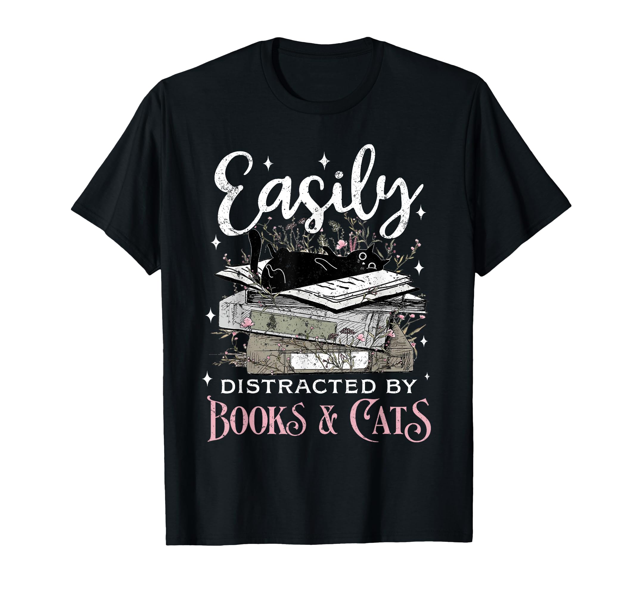 Easily Distracted Cats And Books T-Shirt - Unique Graphic for Adults - T-Shirt, Sweatshirt, Hoodie